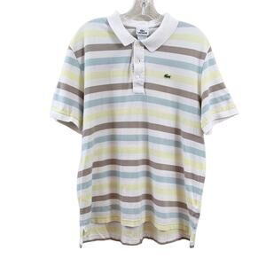 Lacoste White/Brown/Yellow Striped Polo Short Sleeve Shirt
